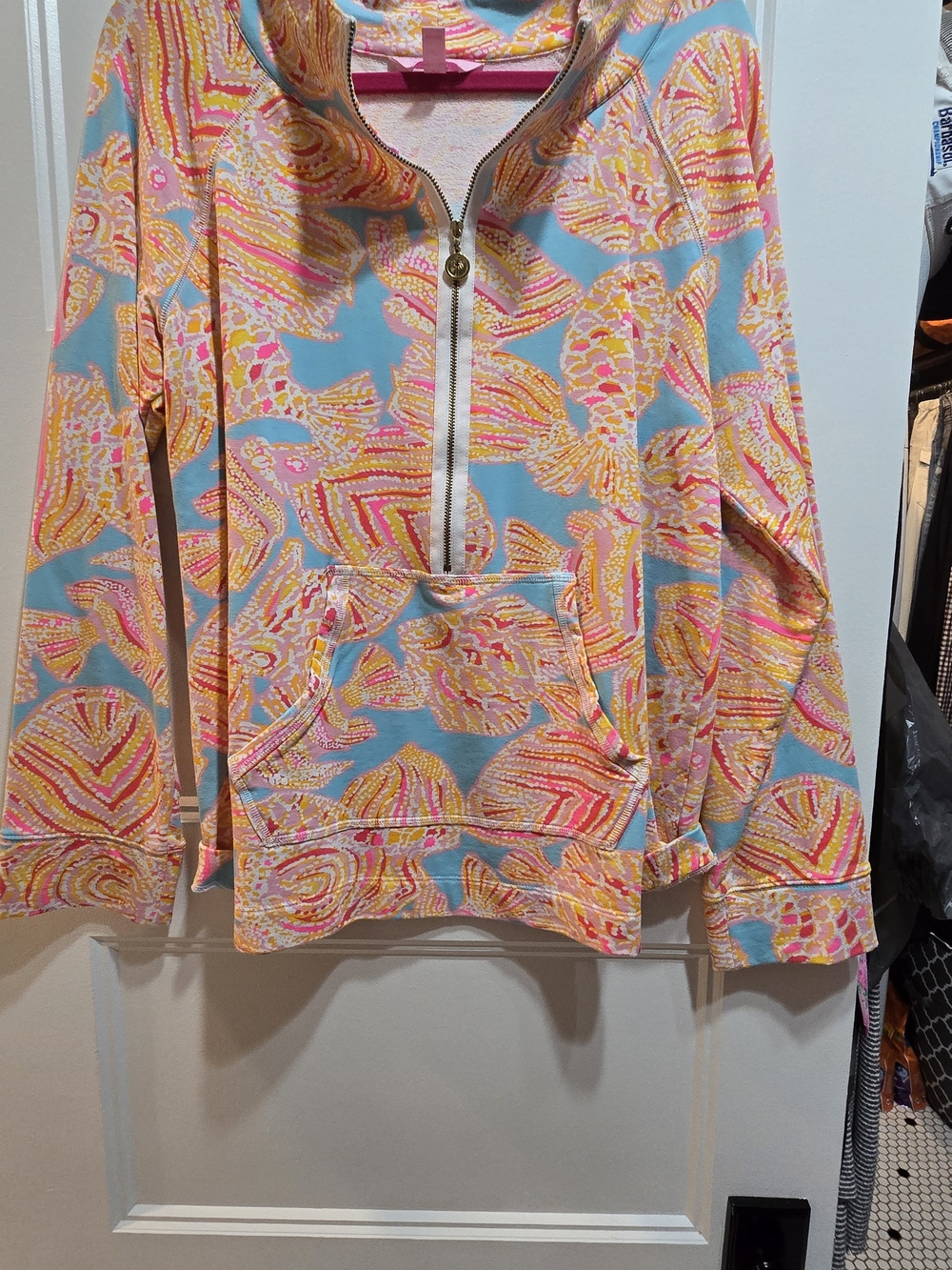 Lilly Pulitzer Blue Quarter-Zip Popover with Pink & Yellow Print Size XL